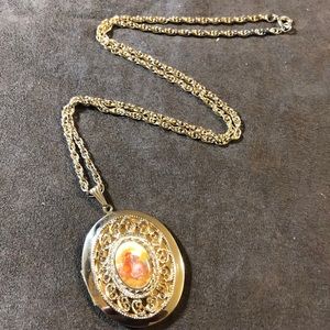 Vintage porcelain locket necklace Fragonard scene